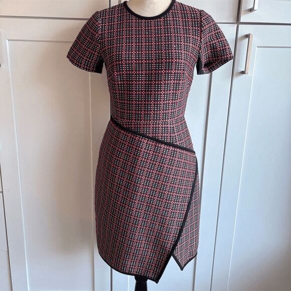 Shoshanna Women's Size 4 Plaid Tweed Asymmetrical Knee Dress Multicolor